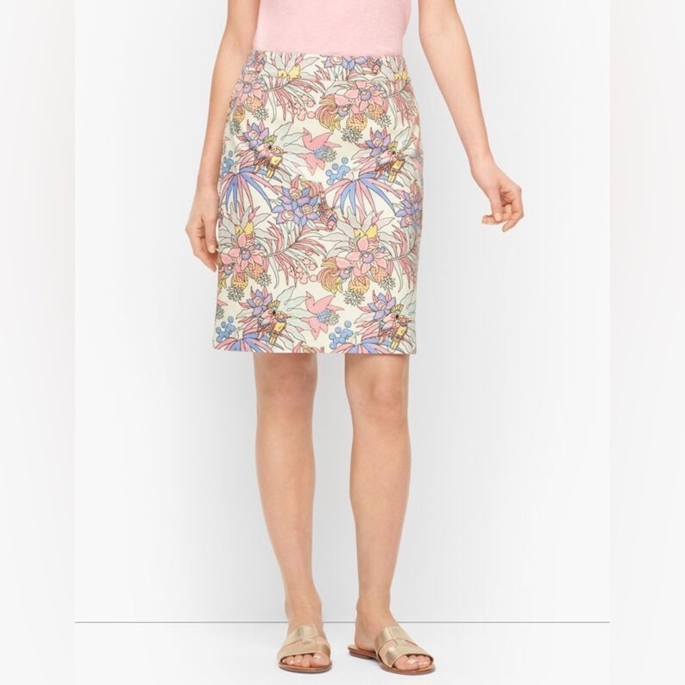 New Talbots 6 Pastel Floral Jungle Parrot Tropical Canvas A-line Skirt Bird